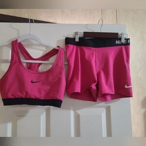 Nike Pink Sports Bra and Shorts Set